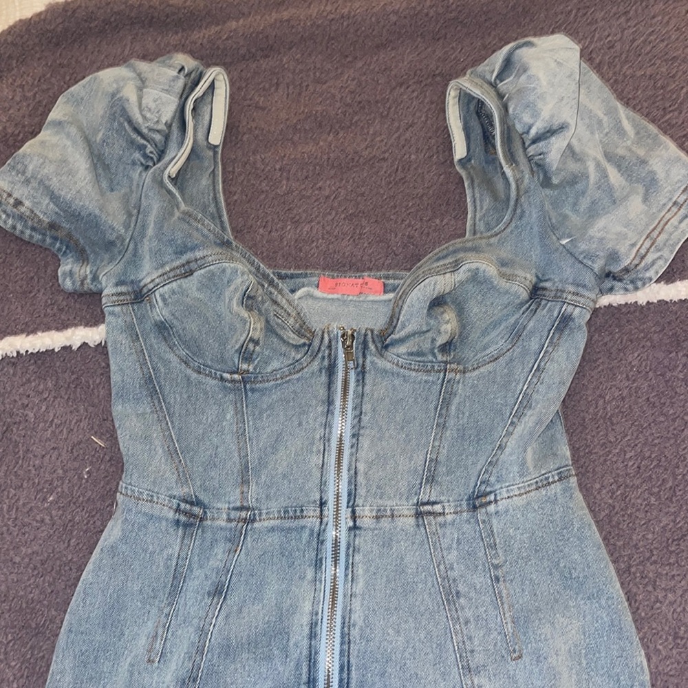 Tight fitted denim zip up dress